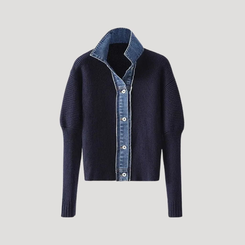Women’s Knit Cardigan with Denim Trim