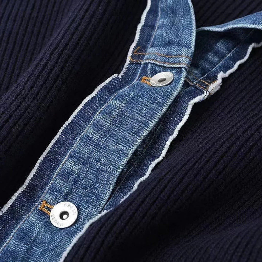 Women’s Knit Cardigan with Denim Trim