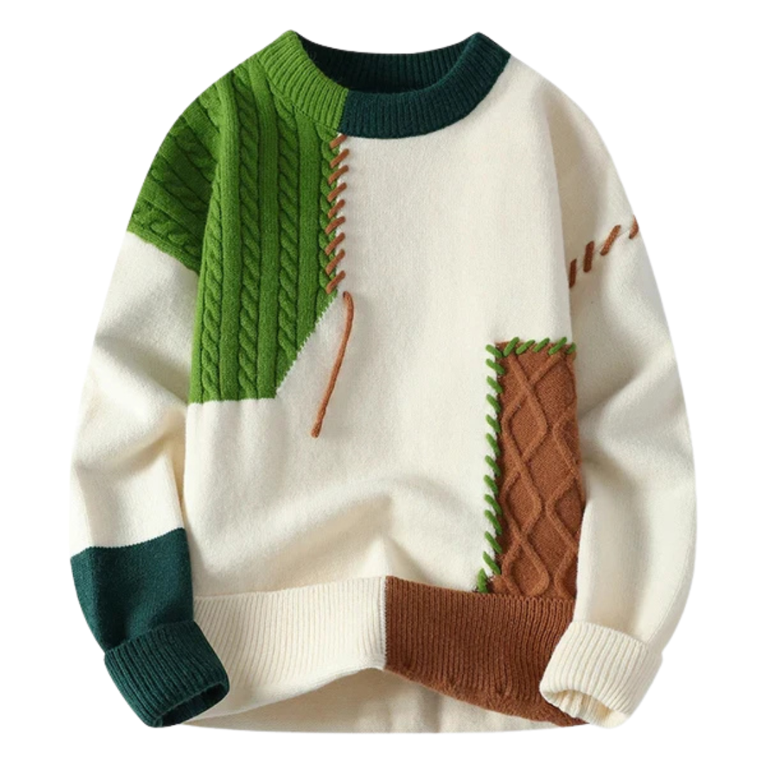 Men’s Cable Knit Patchwork Jumper