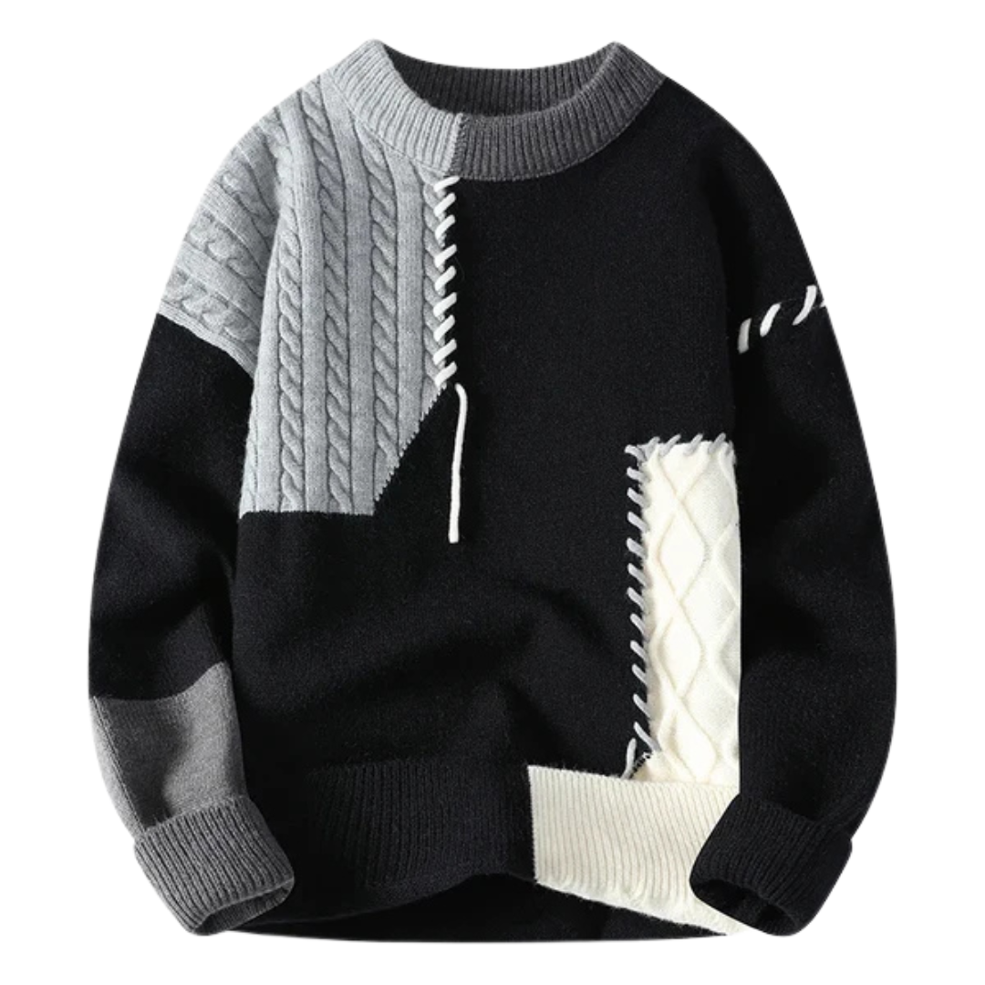 Men’s Cable Knit Patchwork Jumper