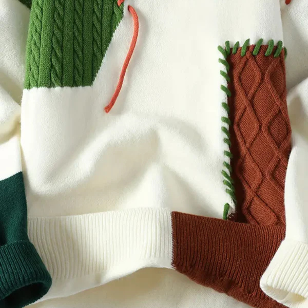 Men’s Cable Knit Patchwork Jumper