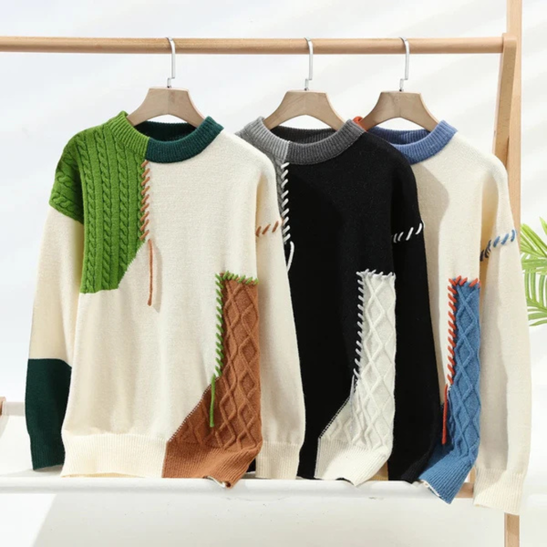 Men’s Cable Knit Patchwork Jumper