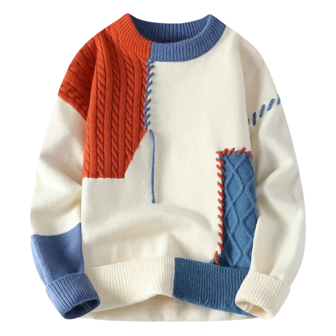 Men’s Cable Knit Patchwork Jumper