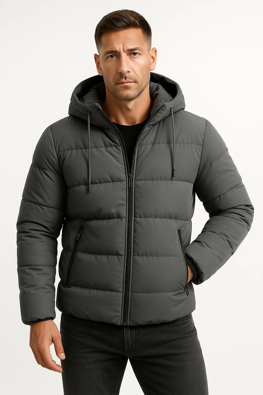 Men’s Puffer Jacket with Hood – Insulated Cotton Blend Winter Coat