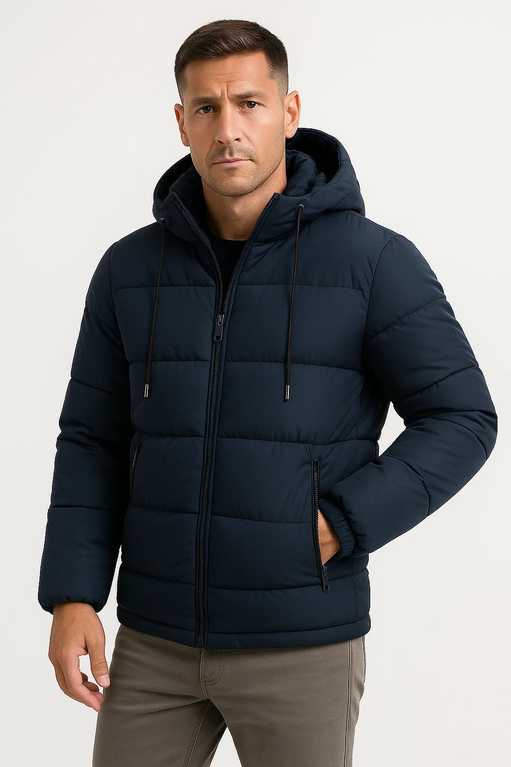 Men’s Puffer Jacket with Hood – Insulated Cotton Blend Winter Coat