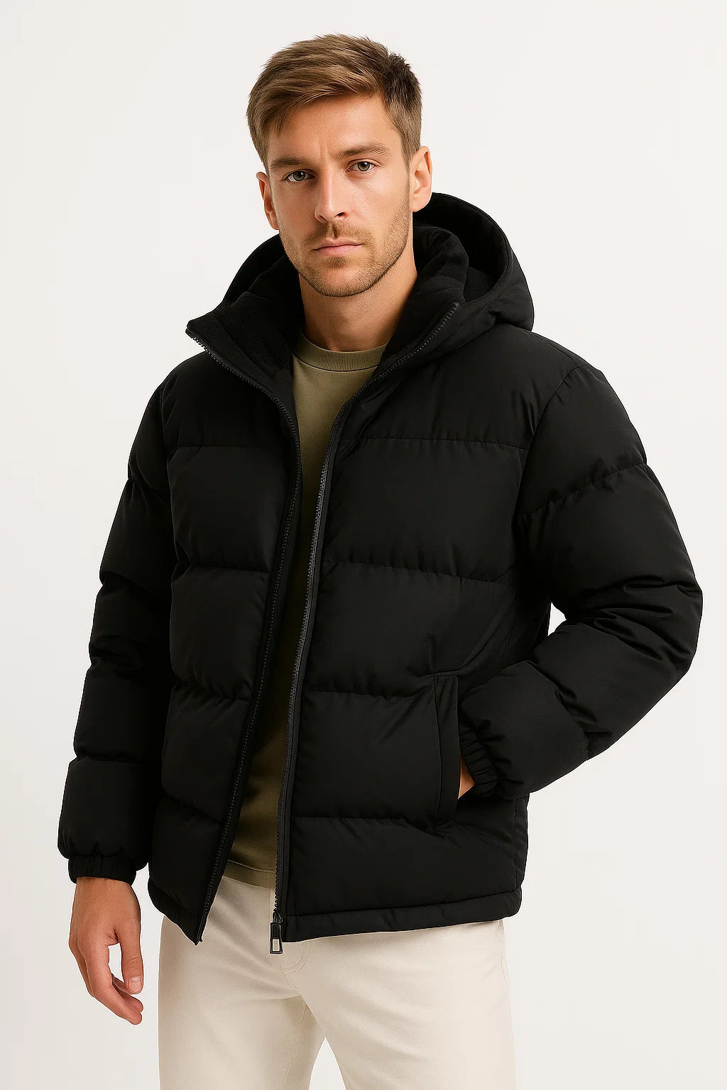 Men’s Puffer Jacket – Lightweight Hooded Winter Coat with Insulation