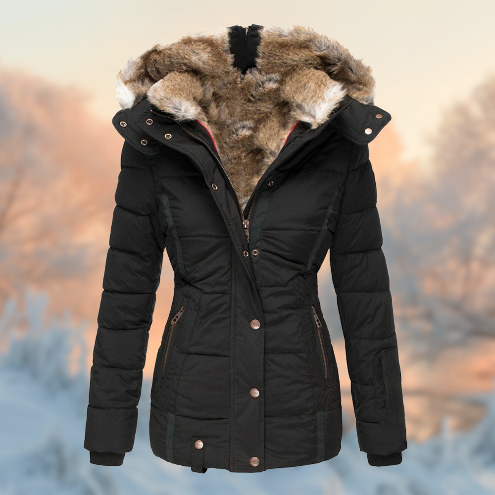 Women's Warm Winter Coat with Hood and Flattering Fit