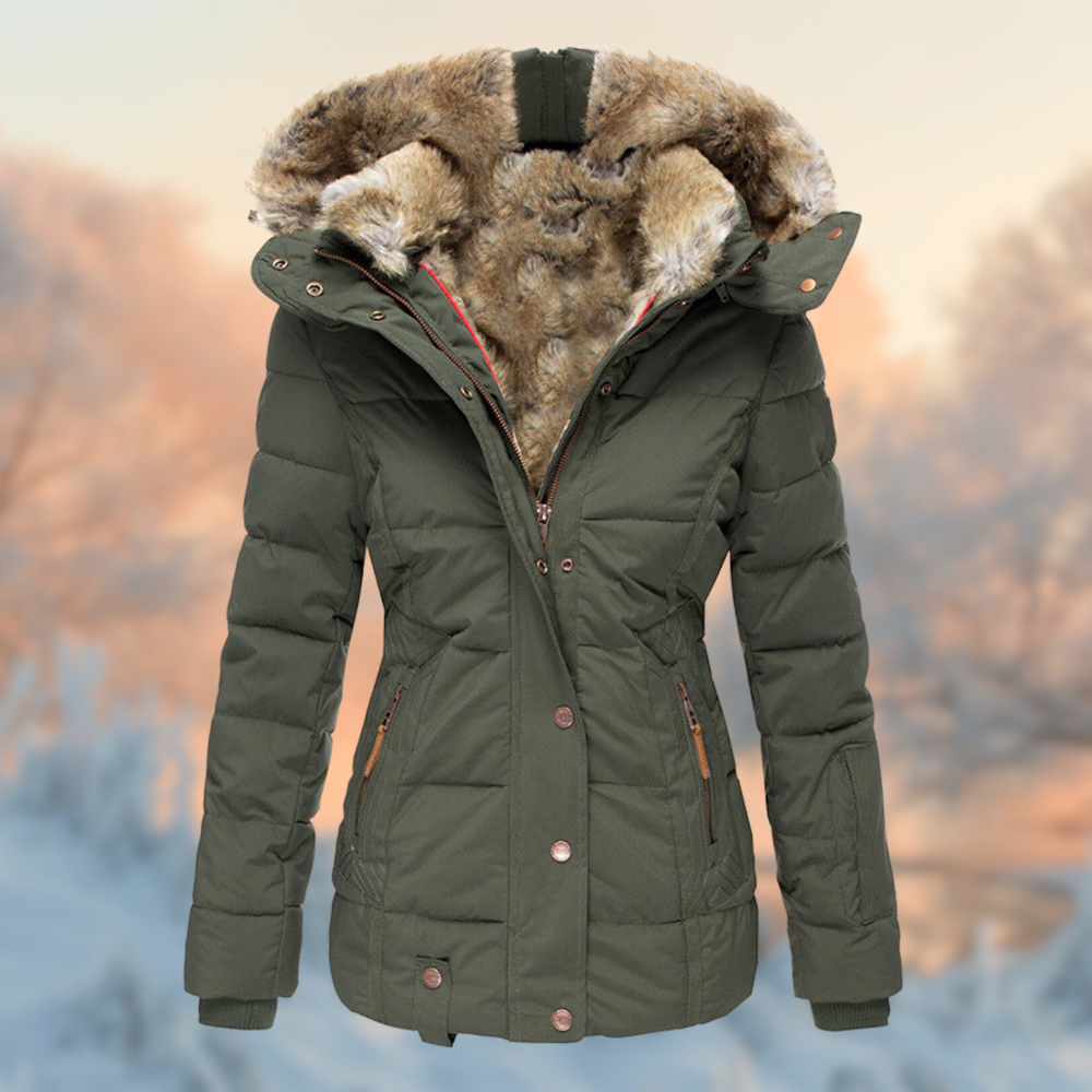 Women's Warm Winter Coat with Hood and Flattering Fit