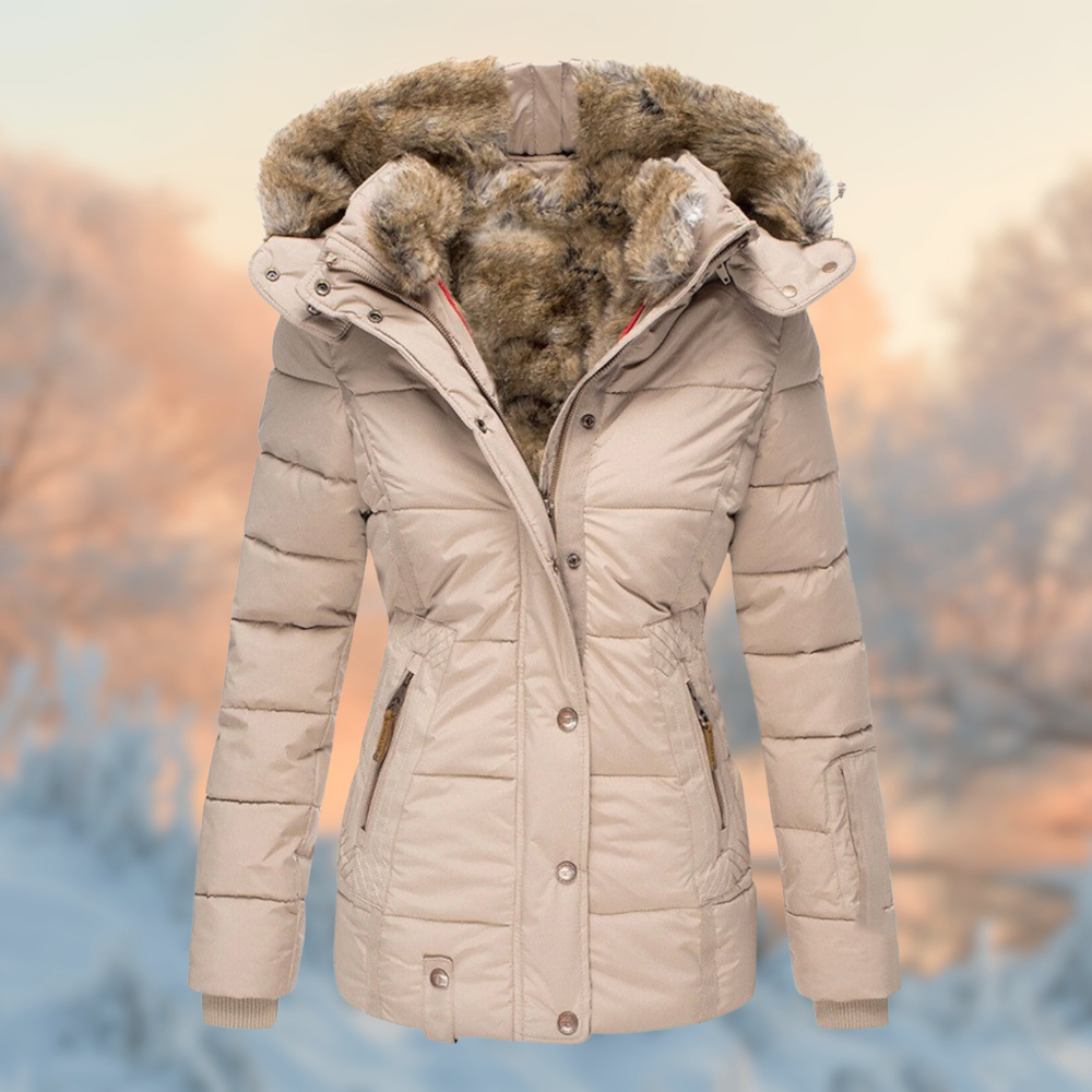 Women's Warm Winter Coat with Hood and Flattering Fit