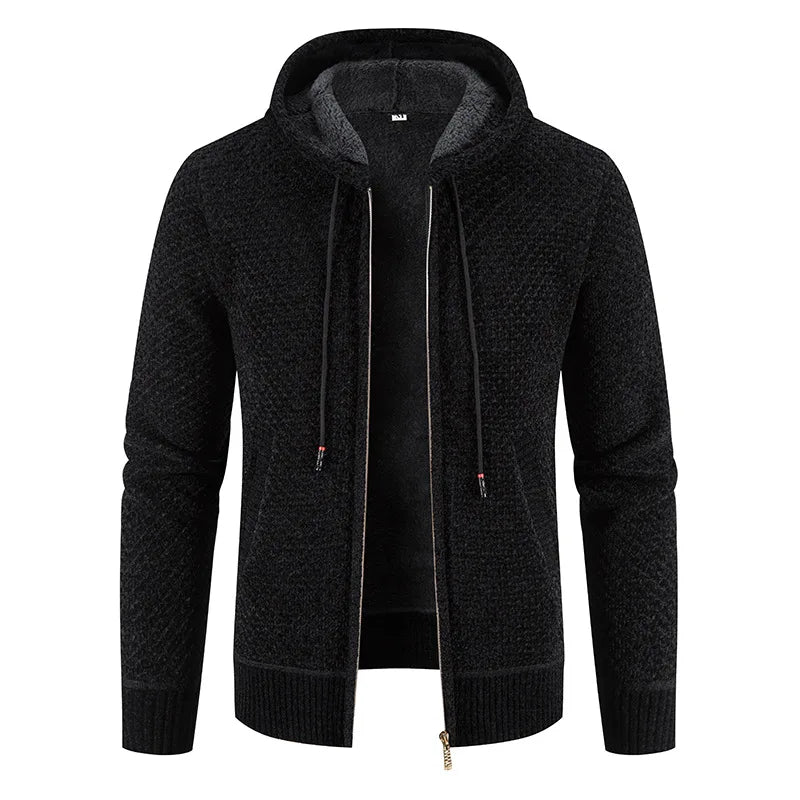 Men’s Knitted Cardigan – Fleece-Lined Zip-Up Winter Jacket