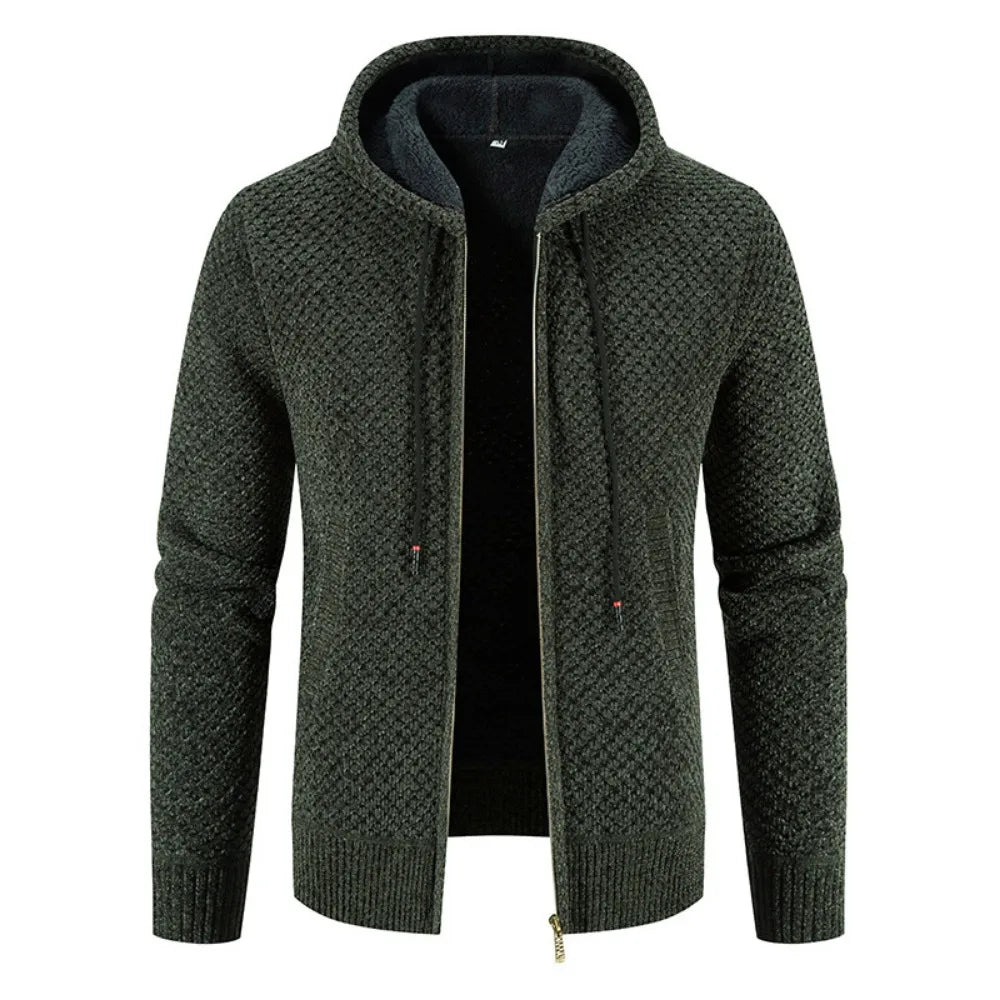 Men’s Knitted Cardigan – Fleece-Lined Zip-Up Winter Jacket