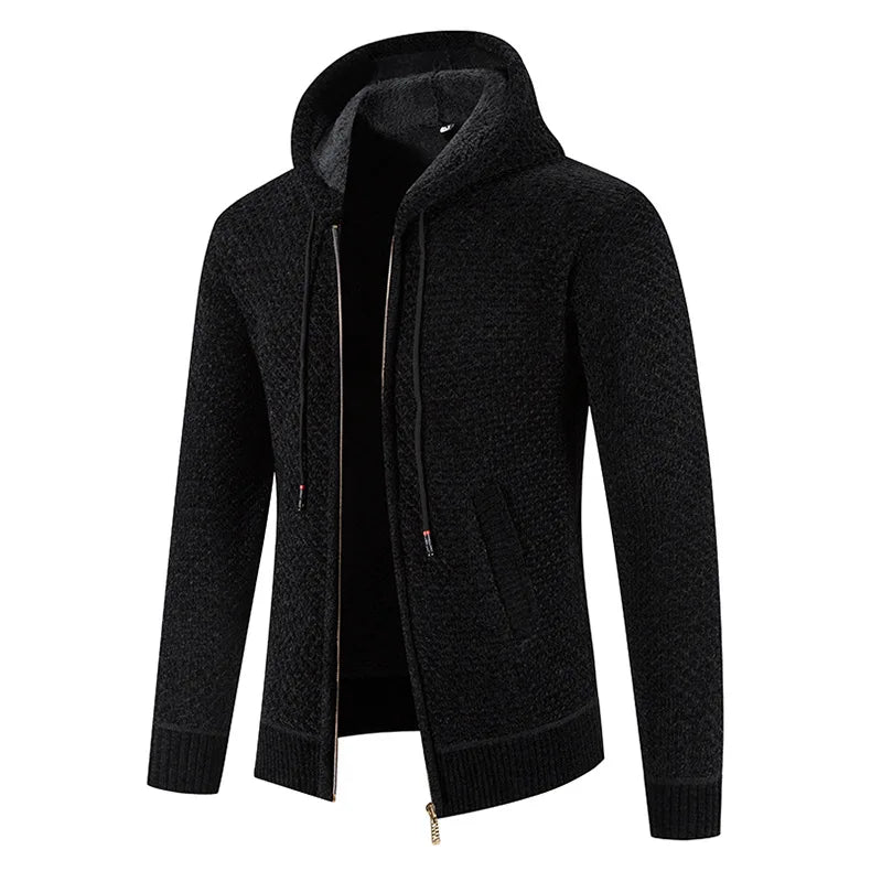 Men’s Knitted Cardigan – Fleece-Lined Zip-Up Winter Jacket