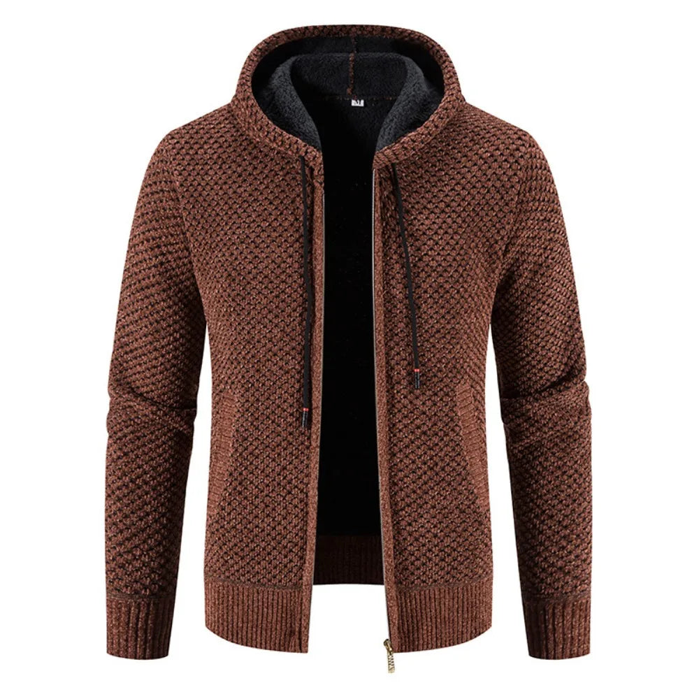 Men’s Knitted Cardigan – Fleece-Lined Zip-Up Winter Jacket