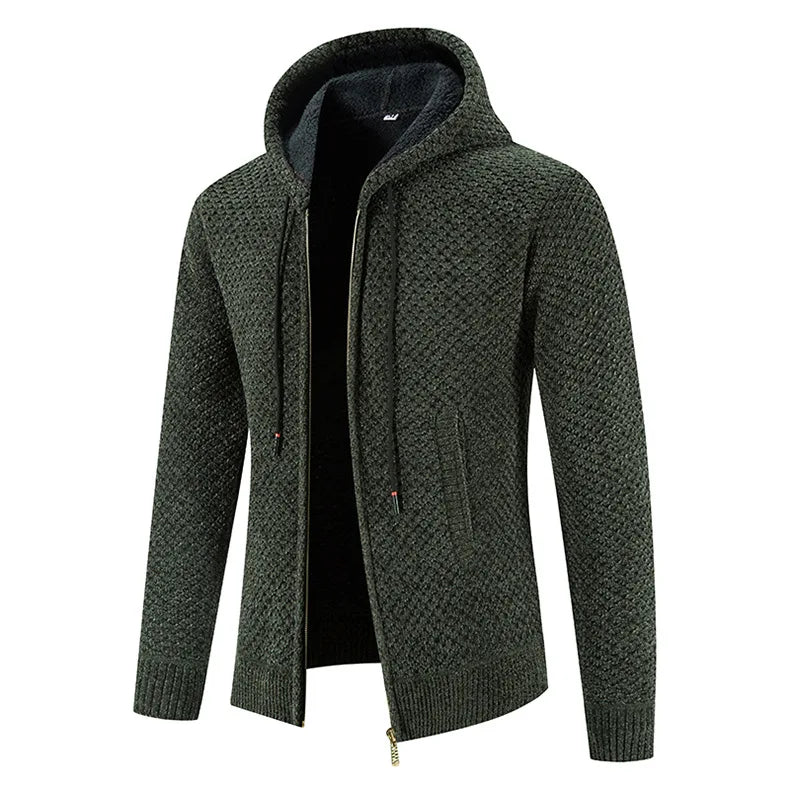 Men’s Knitted Cardigan – Fleece-Lined Zip-Up Winter Jacket