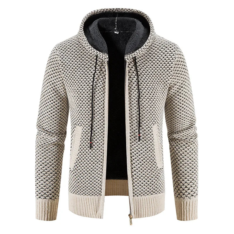Men’s Knitted Cardigan – Fleece-Lined Zip-Up Winter Jacket