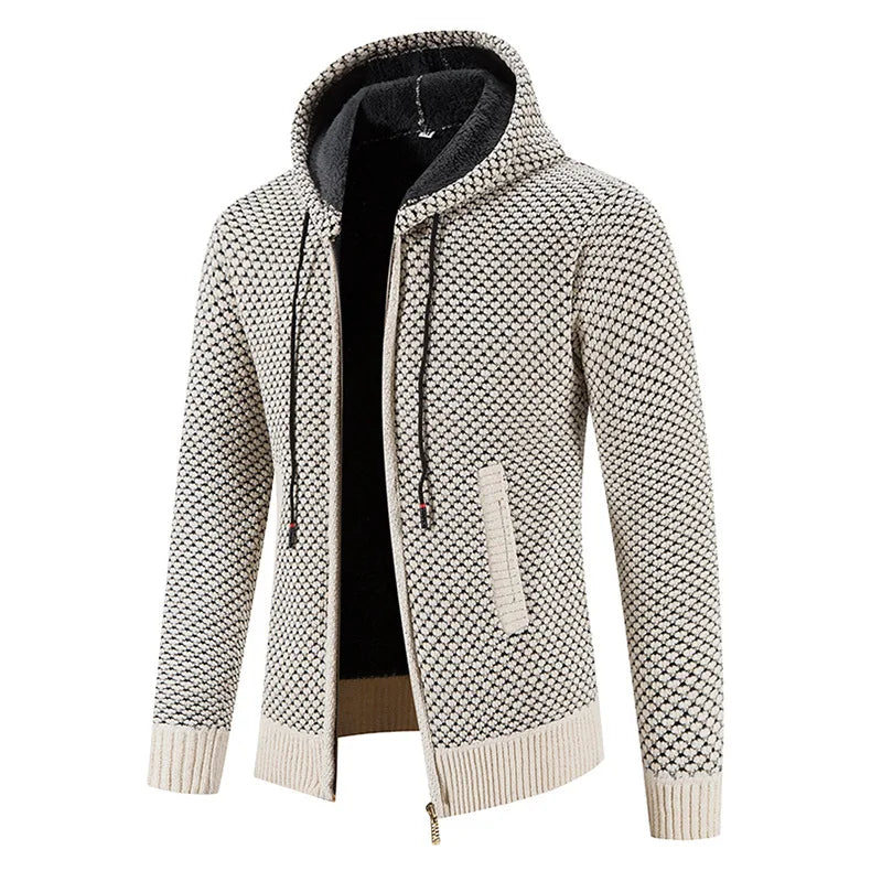 Men’s Knitted Cardigan – Fleece-Lined Zip-Up Winter Jacket