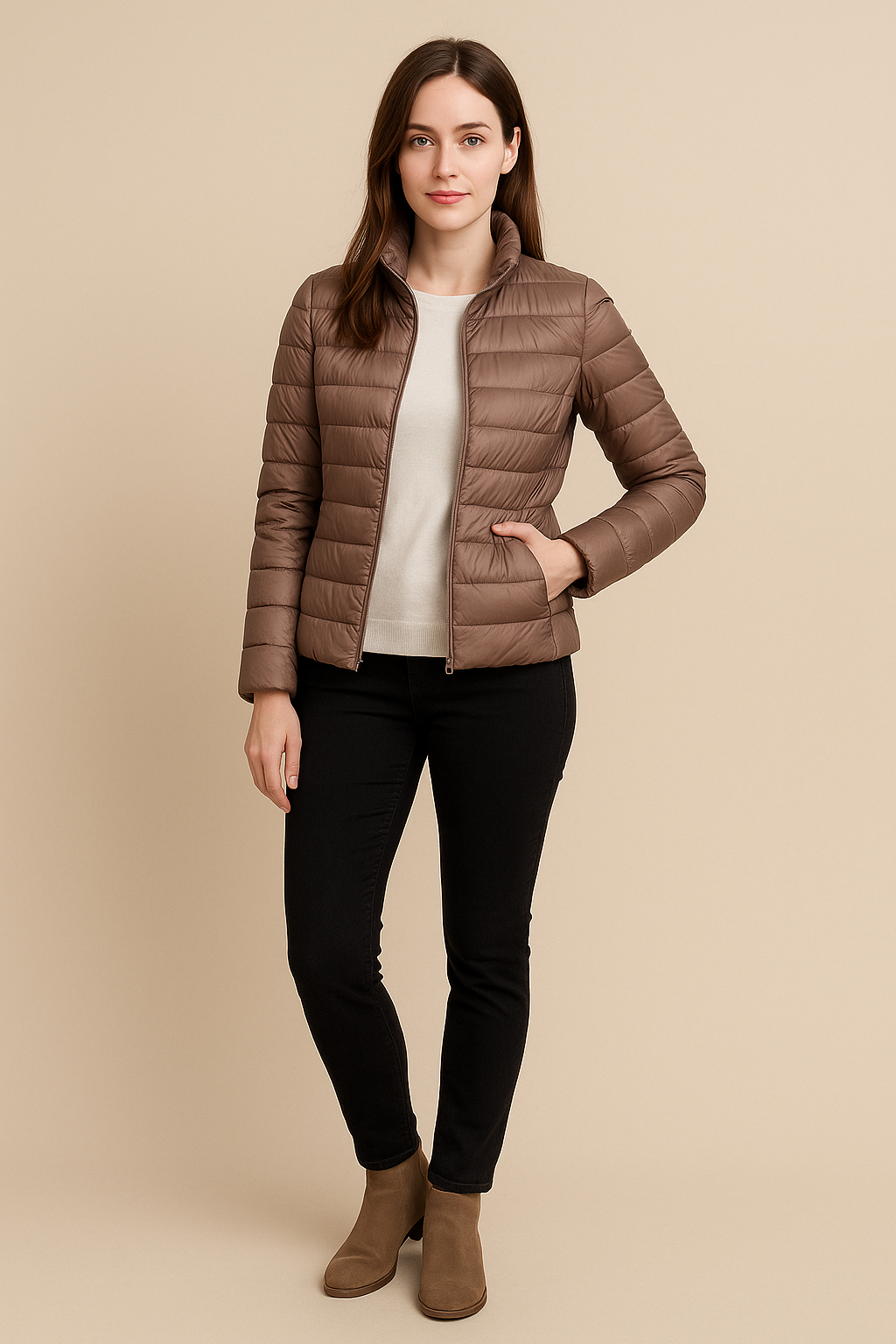 Women’s Slim Fit Quilted Down Jacket – Lightweight Warmth with Hip-Length Design