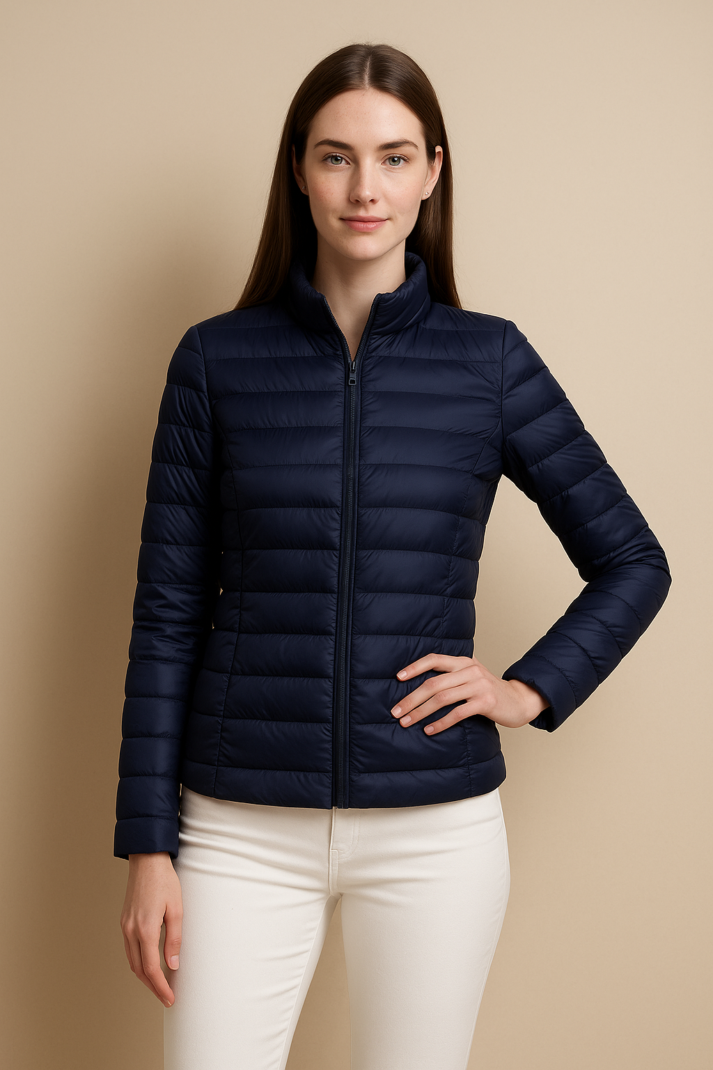 Women’s Slim Fit Quilted Down Jacket – Lightweight Warmth with Hip-Length Design
