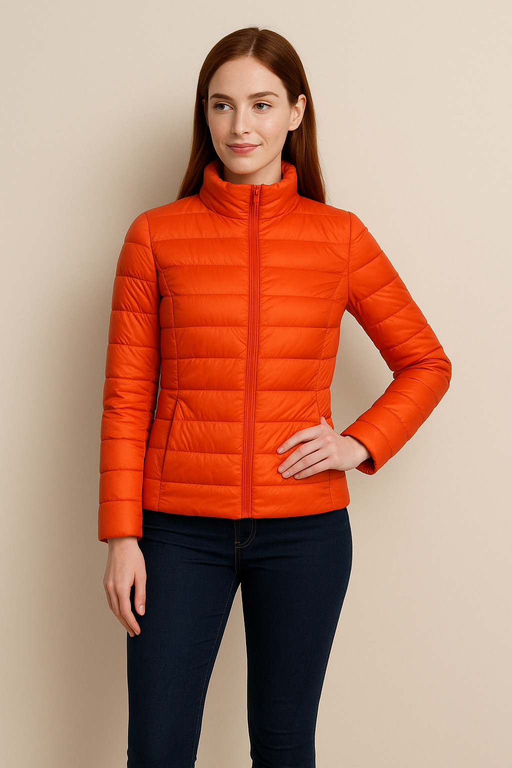 Women’s Slim Fit Quilted Down Jacket – Lightweight Warmth with Hip-Length Design