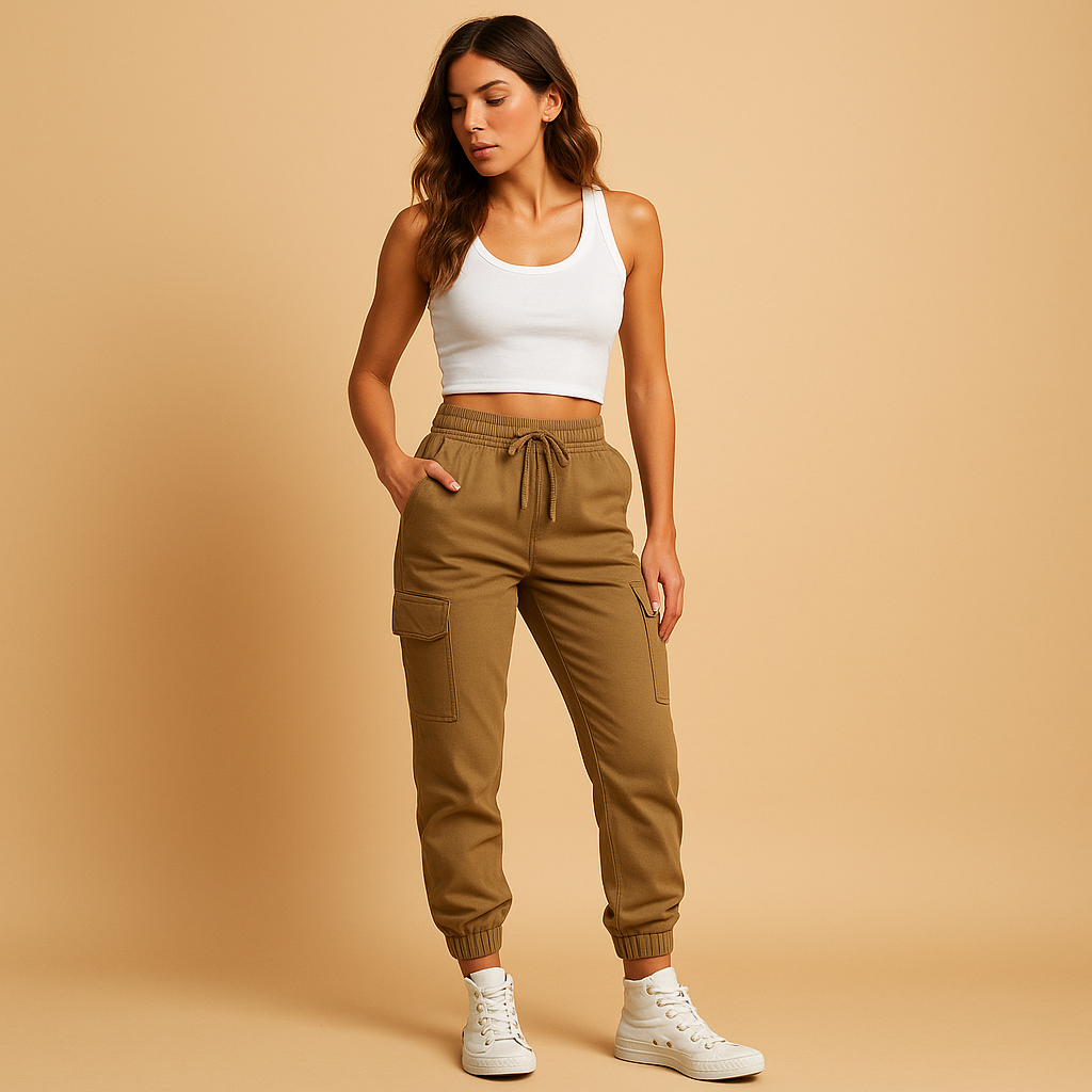 Women's High-Waisted Slim Cargo Trousers