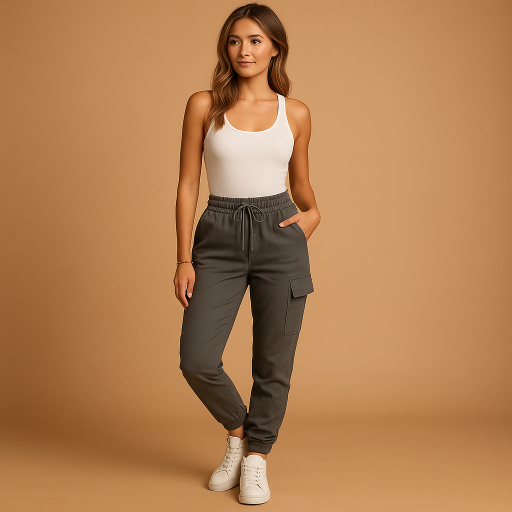 Women's High-Waisted Slim Cargo Trousers