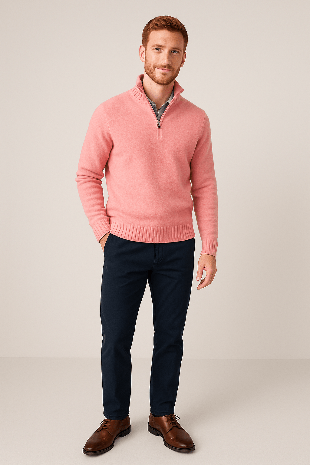 Men’s Quarter-Zip Sweater – Ribbed Knit Pullover with High Collar