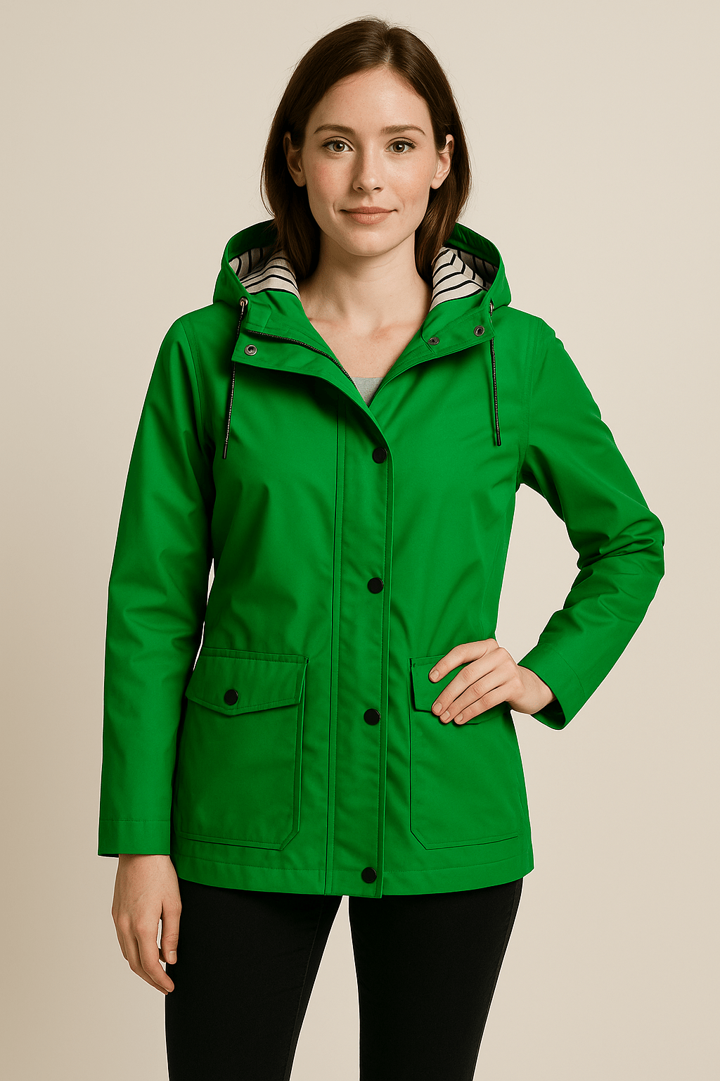 Women’s Mid-Length Raincoat with Adjustable Hood