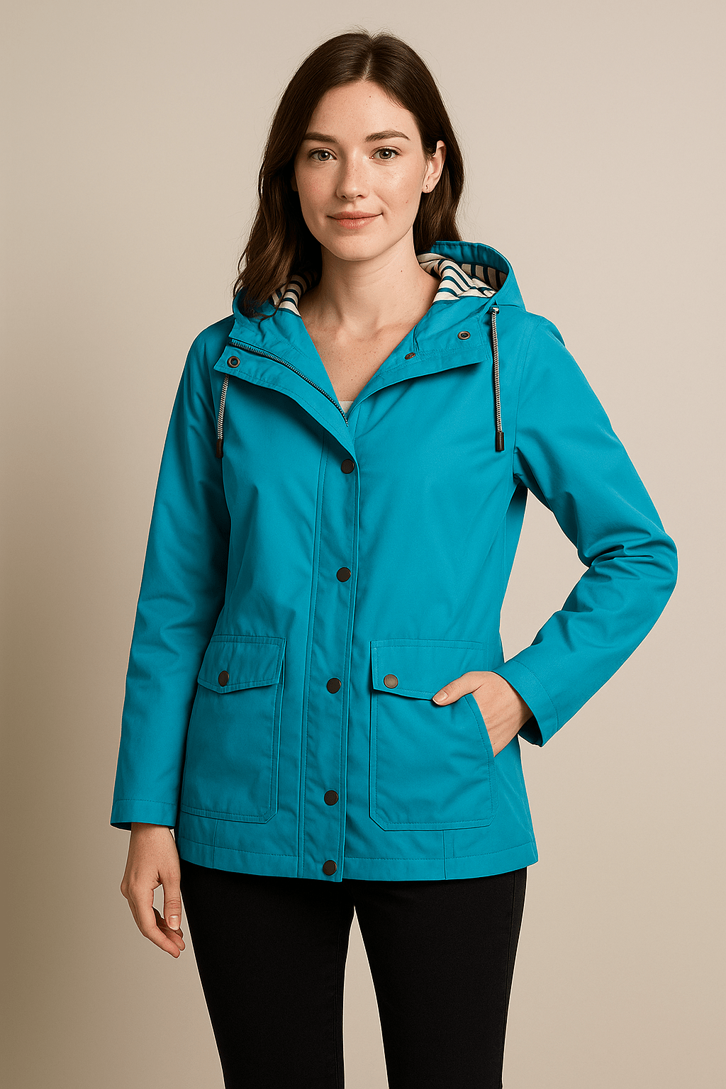 Women’s Mid-Length Raincoat with Adjustable Hood