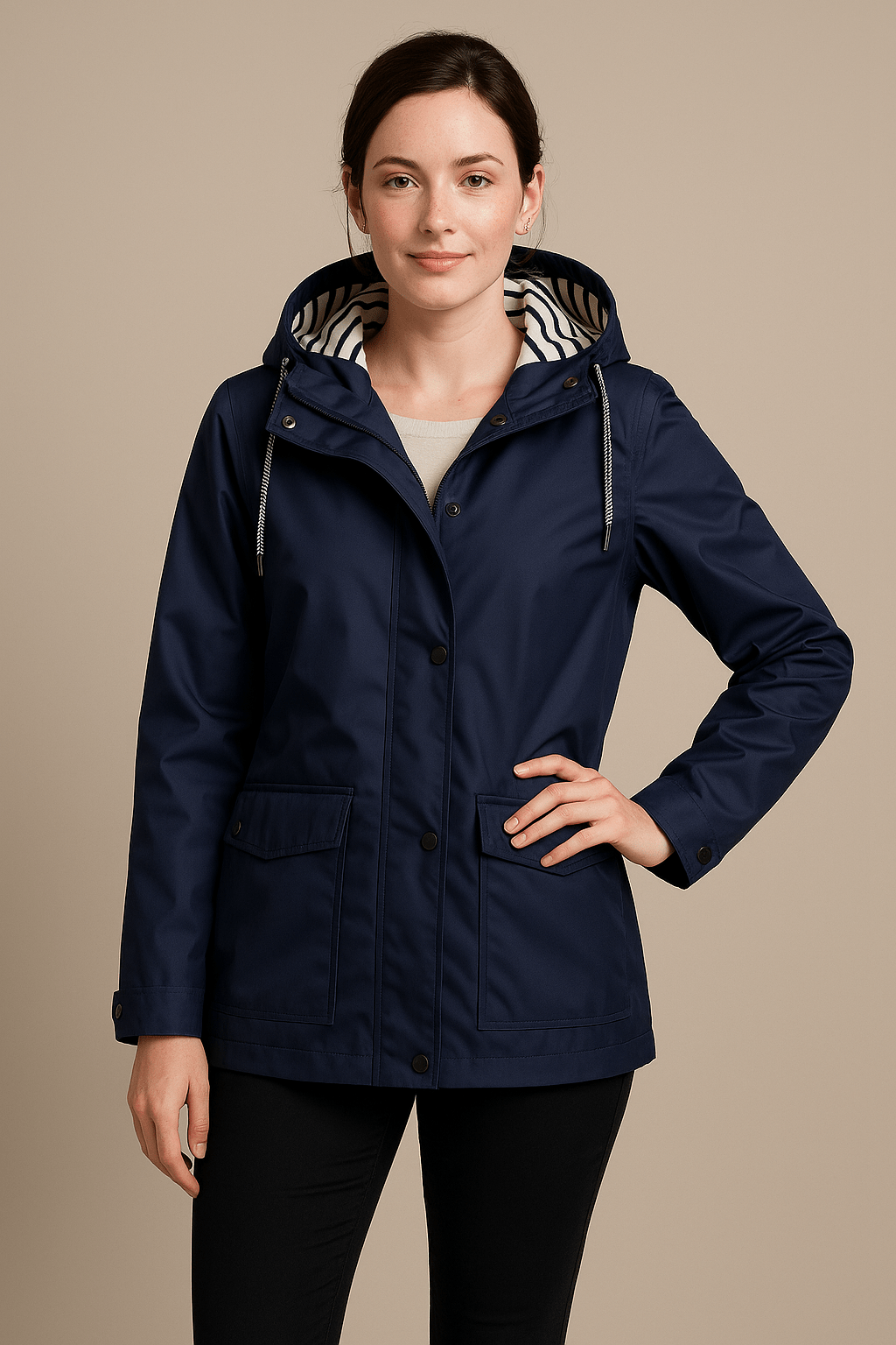 Women’s Mid-Length Raincoat with Adjustable Hood