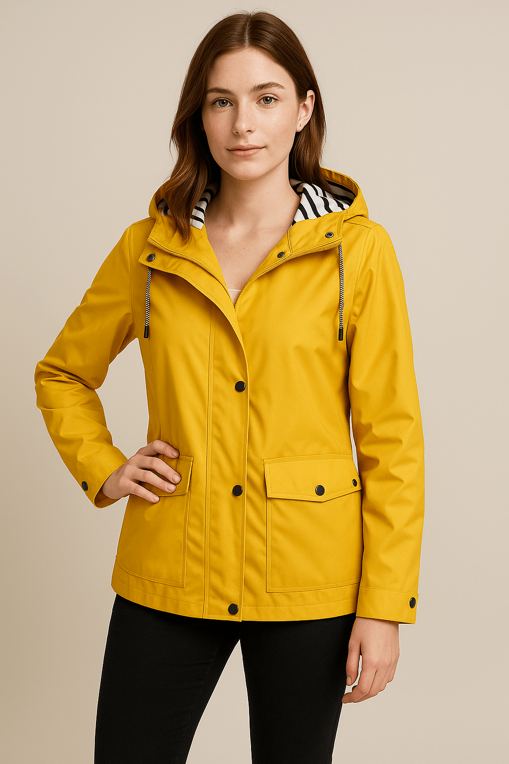 Women’s Mid-Length Raincoat with Adjustable Hood