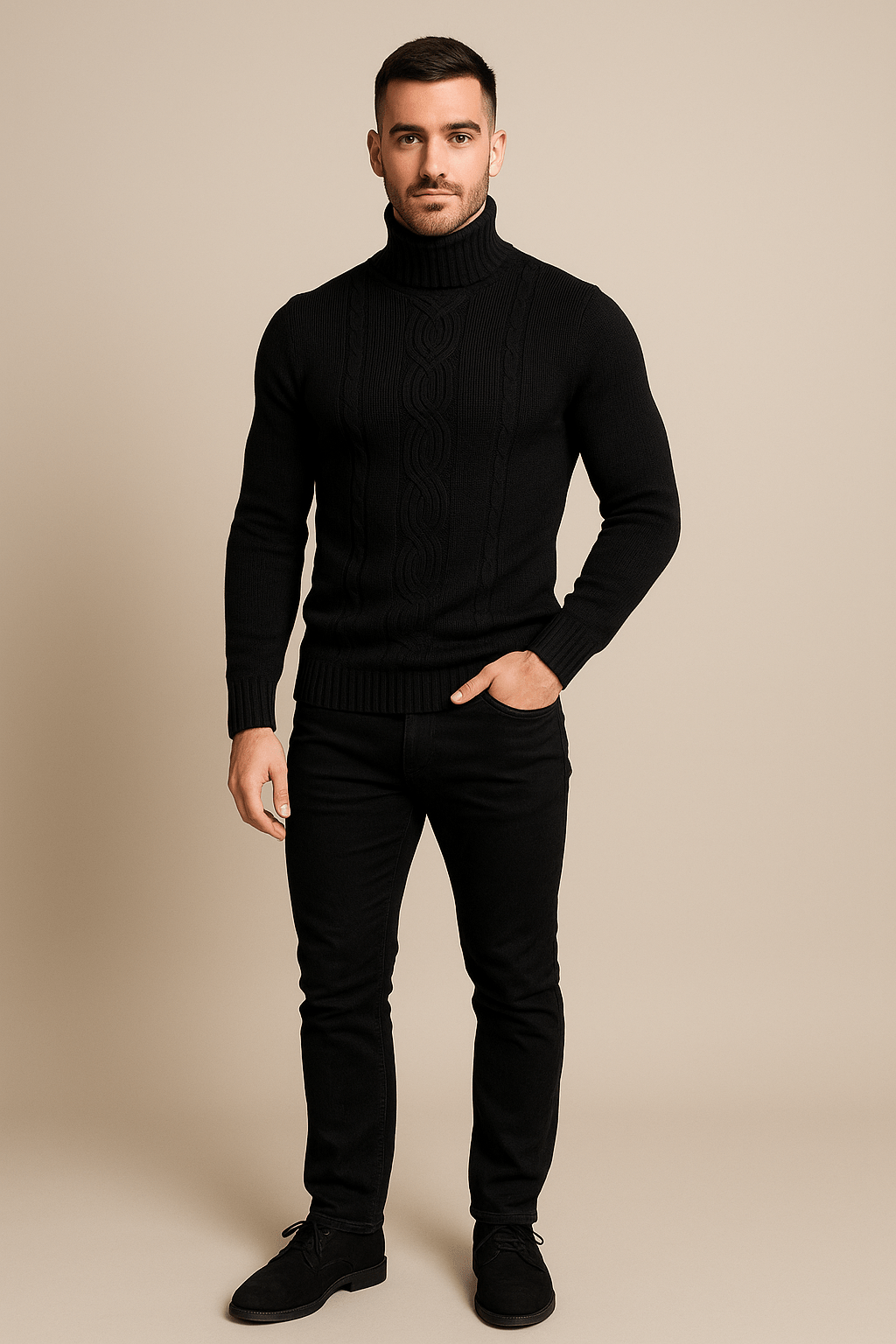 Men’s Cable Knit Turtleneck Jumper