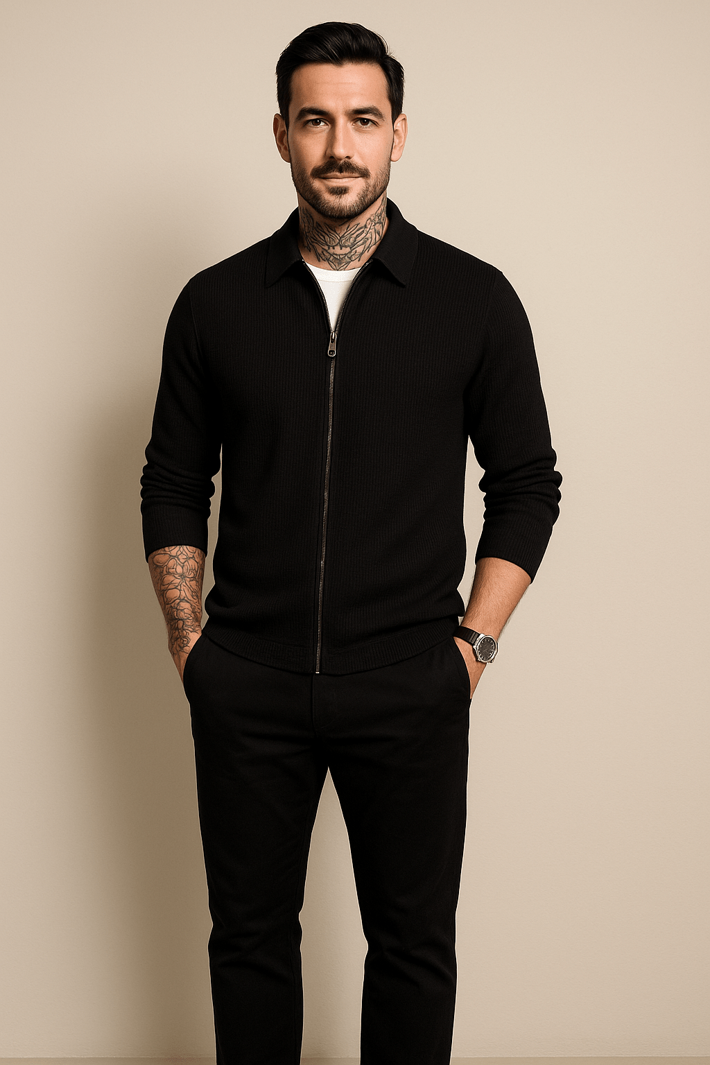 Men’s Zip Cardigan – Waffle Knit Layer with Modern Fit