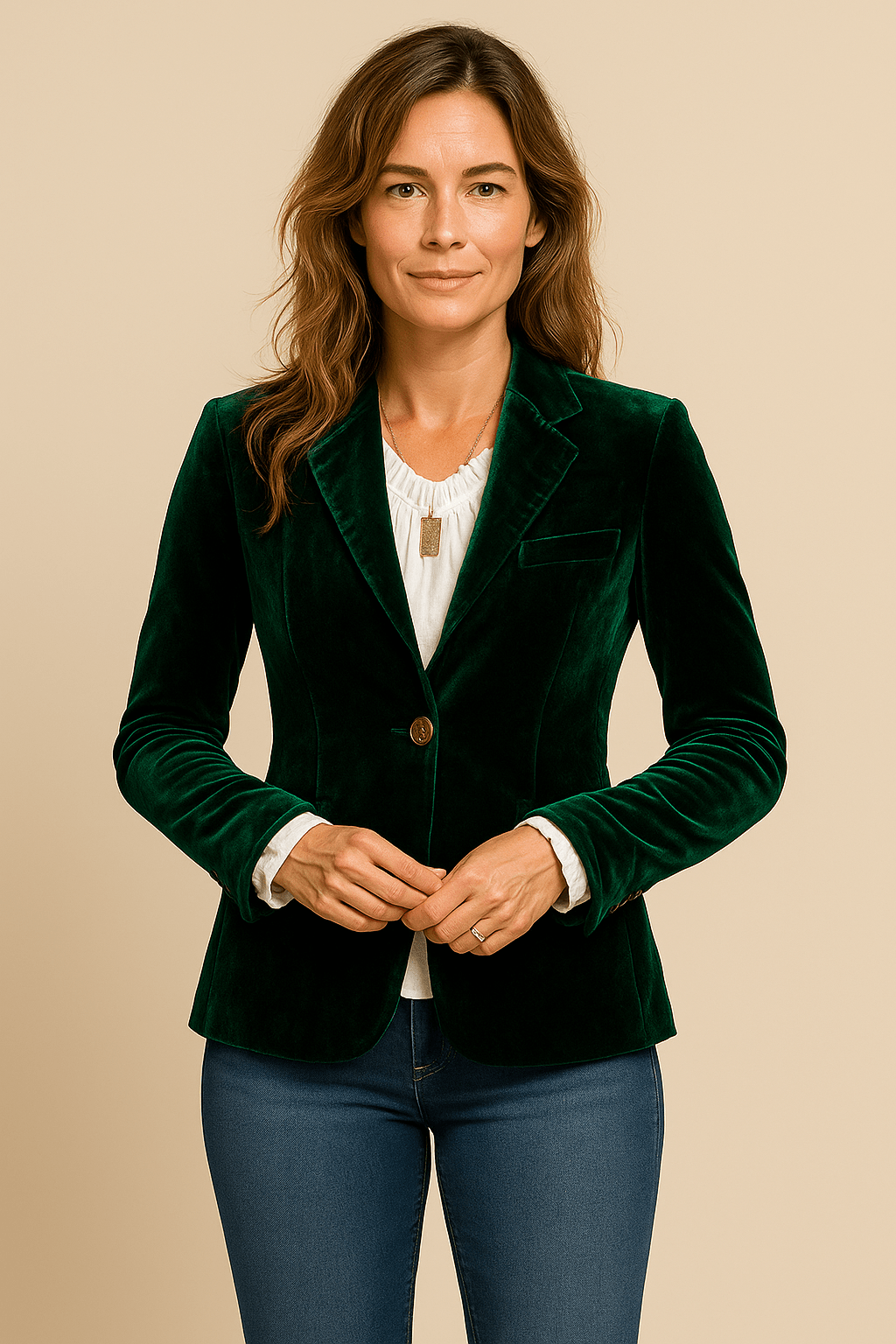 Women’s Retro Lapel Blazer – Slim Fit Office Jacket with Pockets