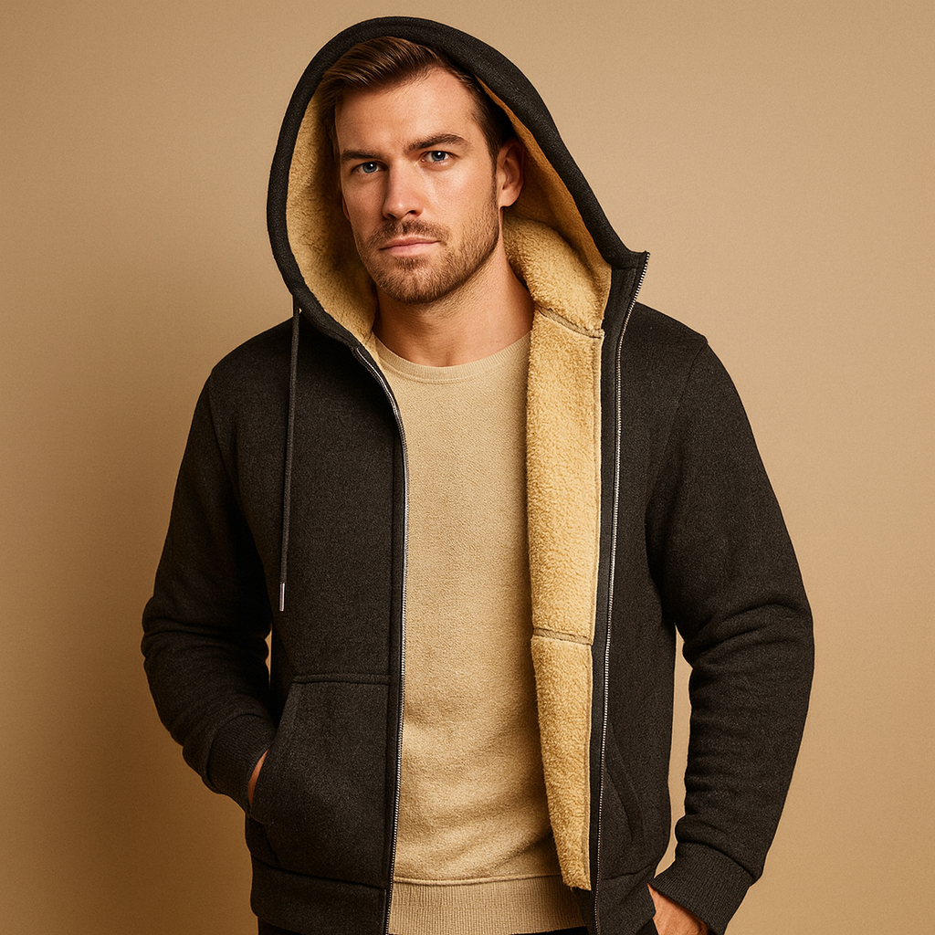 Men’s Fleece Cardigan – Warm Zip-Up with Faux-Fur Lining