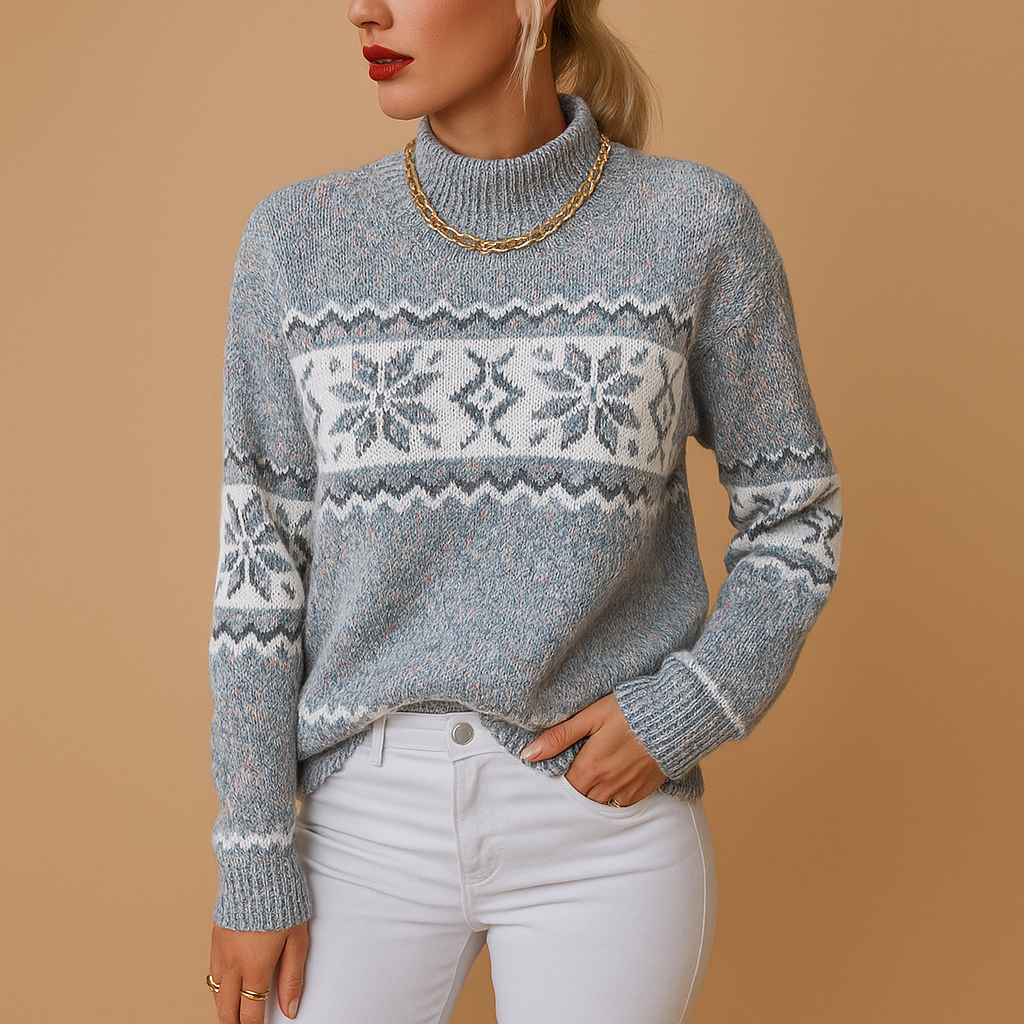 Long Knitted Christmas Jumper for Women with Snowflake Design