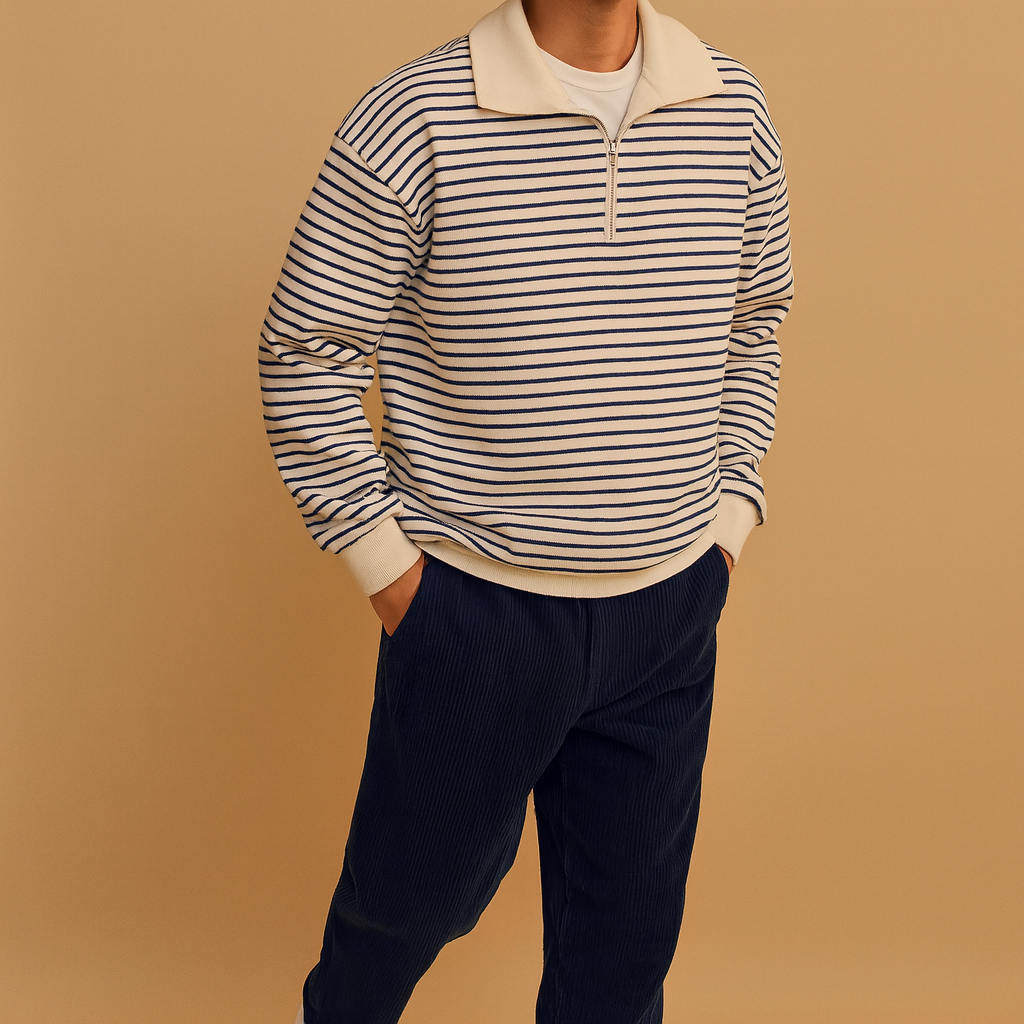 Men’s Striped Half Zip Sweater – Casual and Modern Style