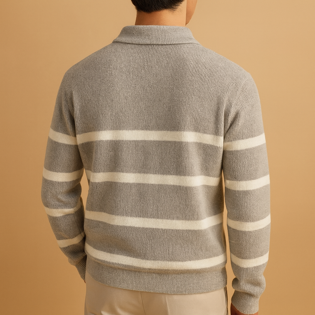 Men’s Half-Zip Striped Sweater – Casual & Modern Fit