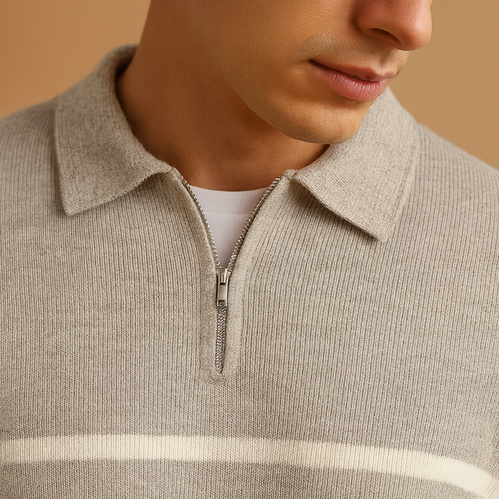 Men’s Half-Zip Striped Sweater – Casual & Modern Fit