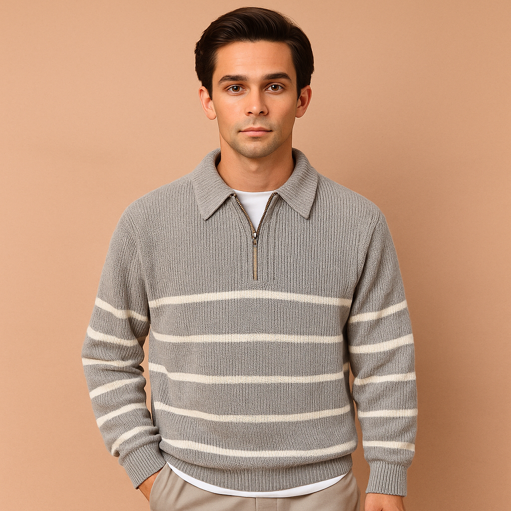Men’s Half-Zip Striped Sweater – Casual & Modern Fit
