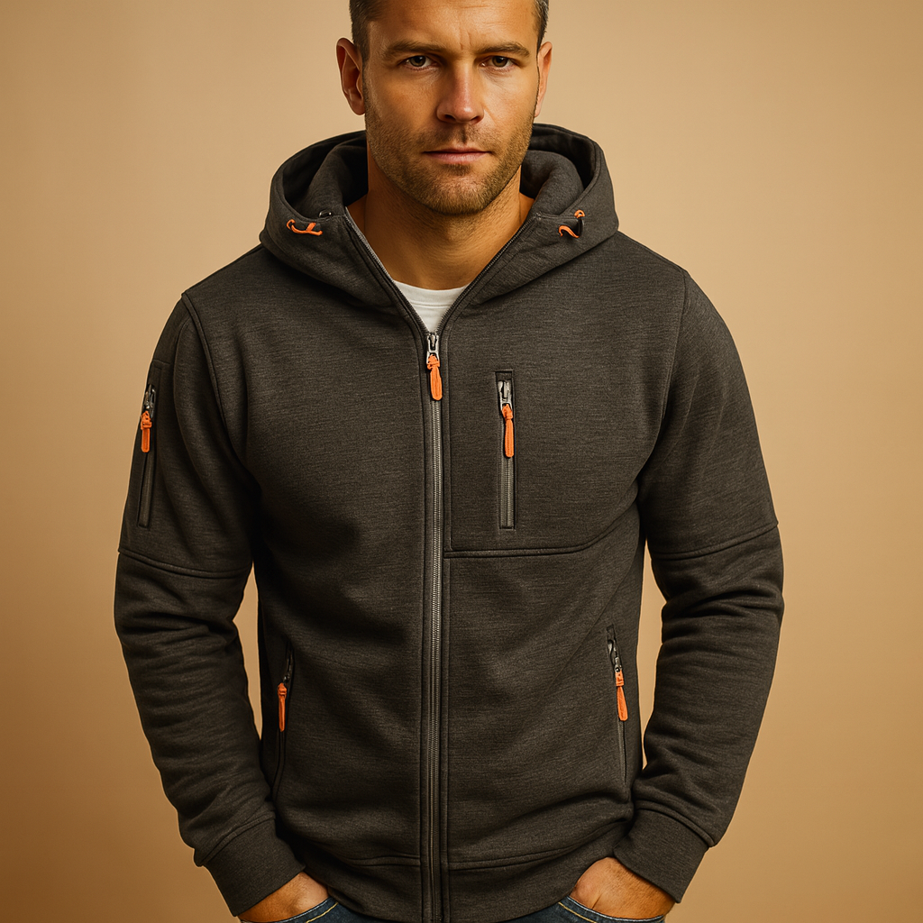Men's Zip Hoodie with Adjustable Hood