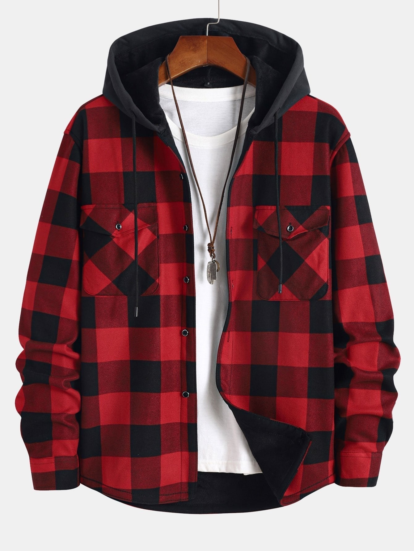 Men’s Hooded Flannel Shirt – Fleece-Lined Plaid Overshirt