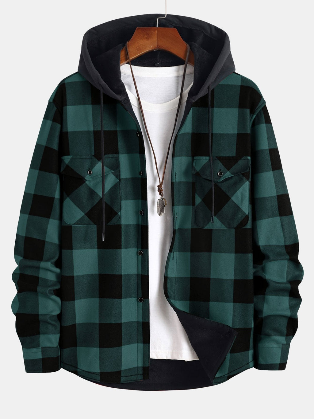 Men’s Hooded Flannel Shirt – Fleece-Lined Plaid Overshirt