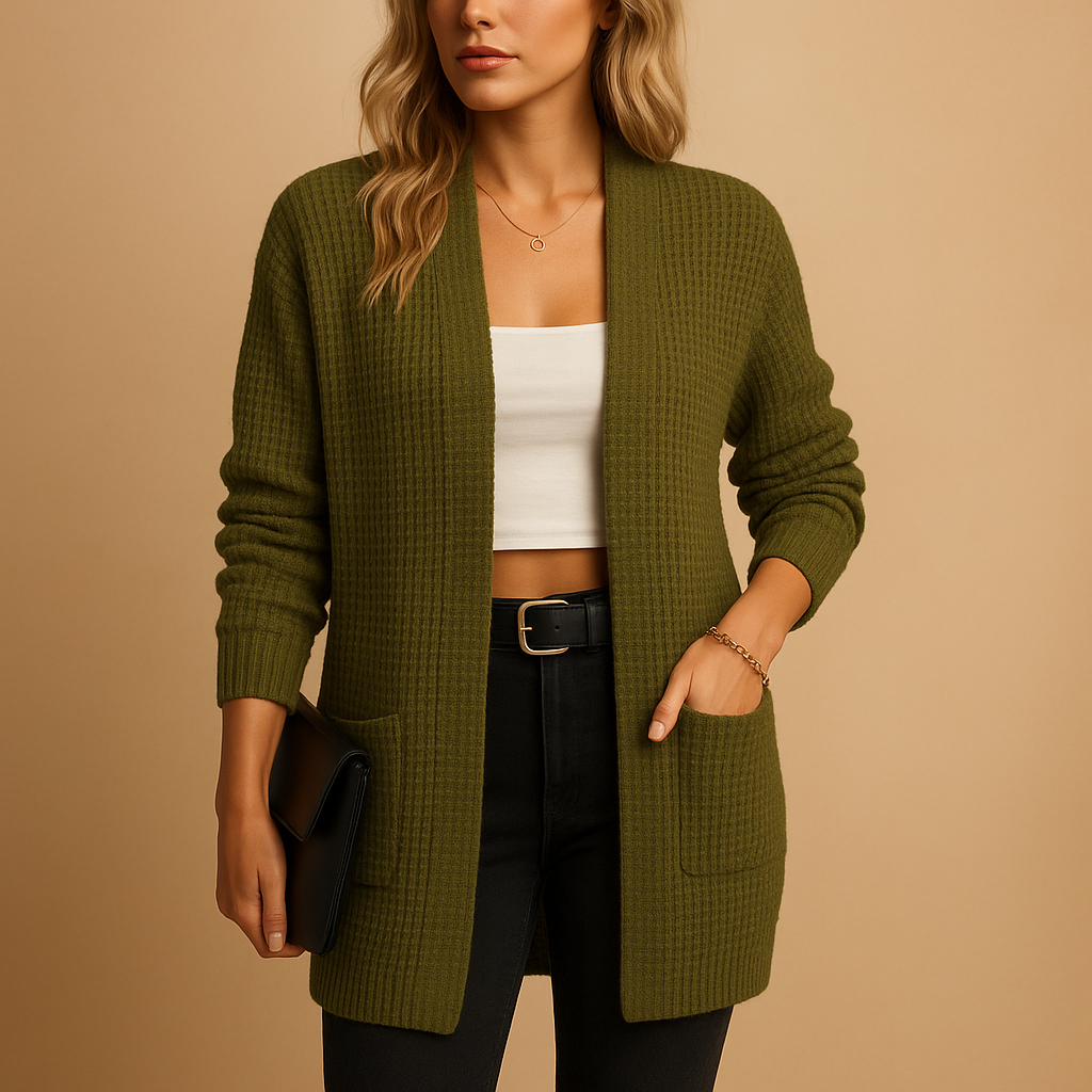 Women’s Long V-Neck Cardigan with Pockets – Effortless Style and Comfort