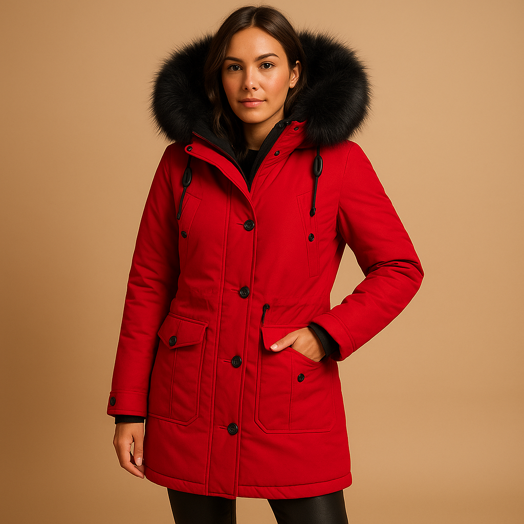 Women’s Long Waterproof Winter Coat with Faux Fur Hood