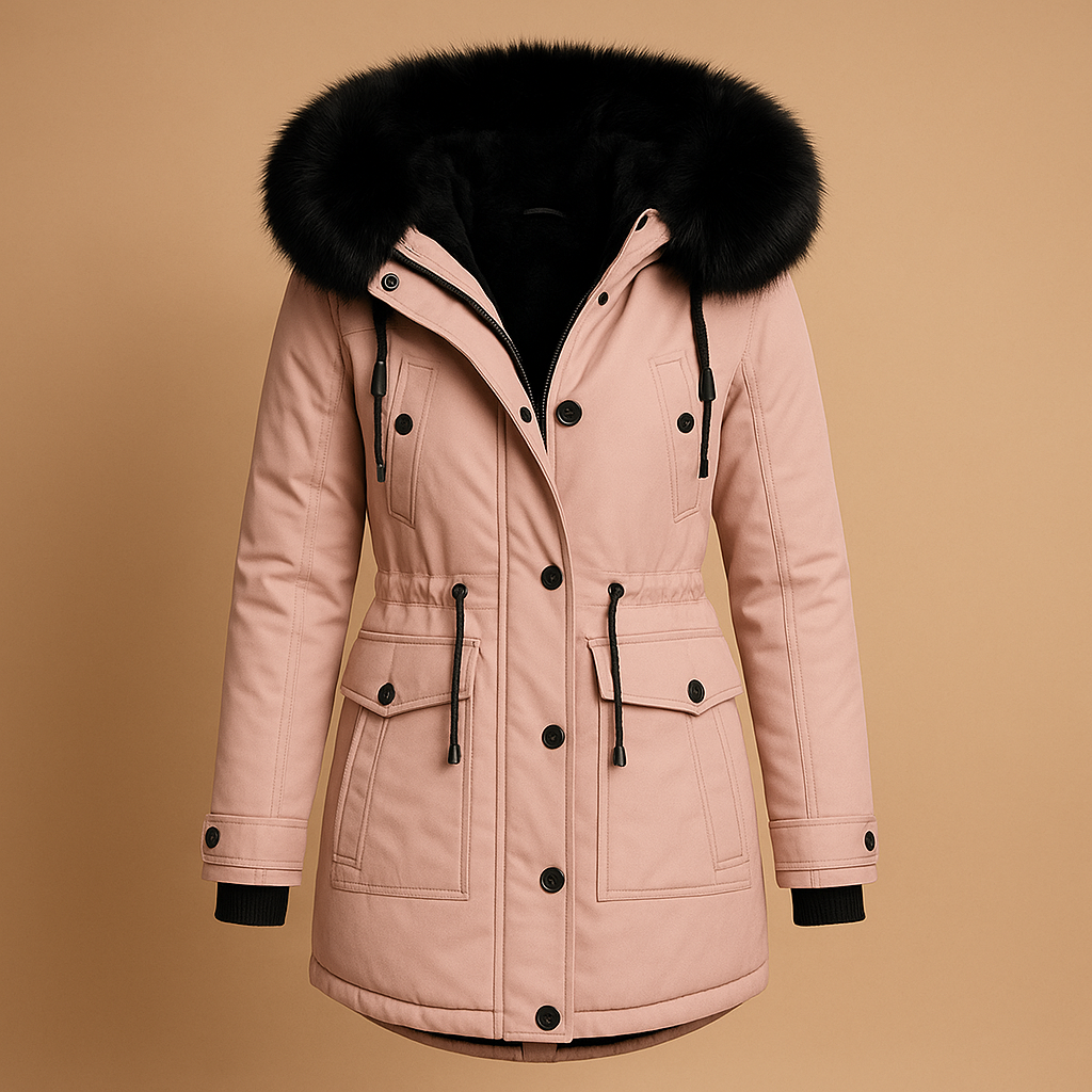 Women’s Long Waterproof Winter Coat with Faux Fur Hood