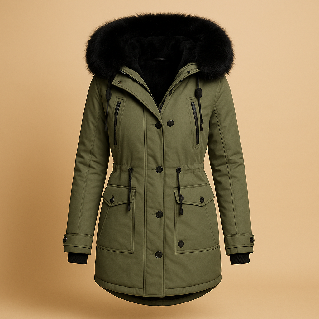 Women’s Long Waterproof Winter Coat with Faux Fur Hood