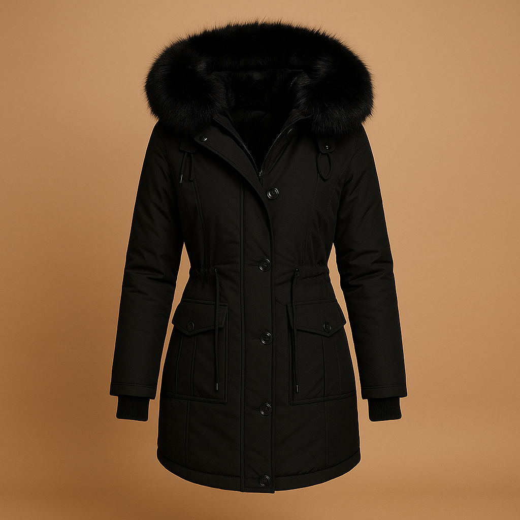 Women’s Long Waterproof Winter Coat with Faux Fur Hood