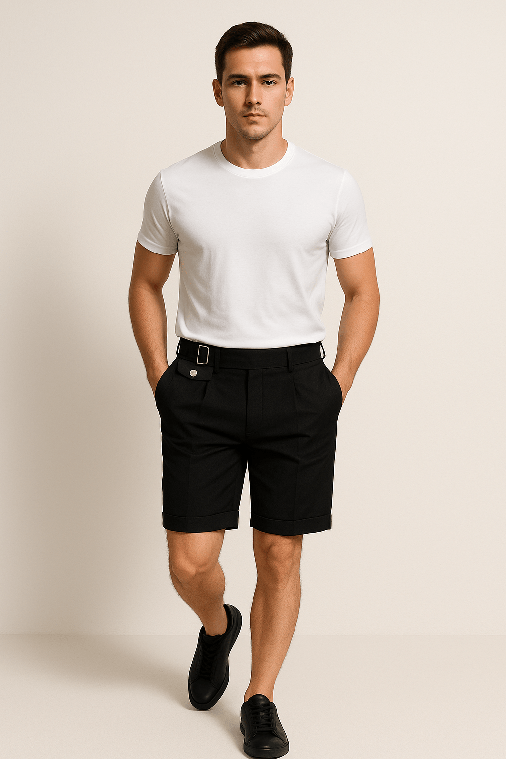 Men’s Pleated Shorts with Side Buckles