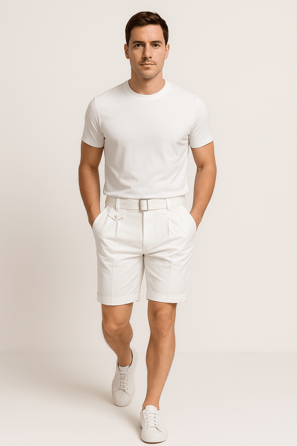 Men’s Pleated Shorts with Side Buckles