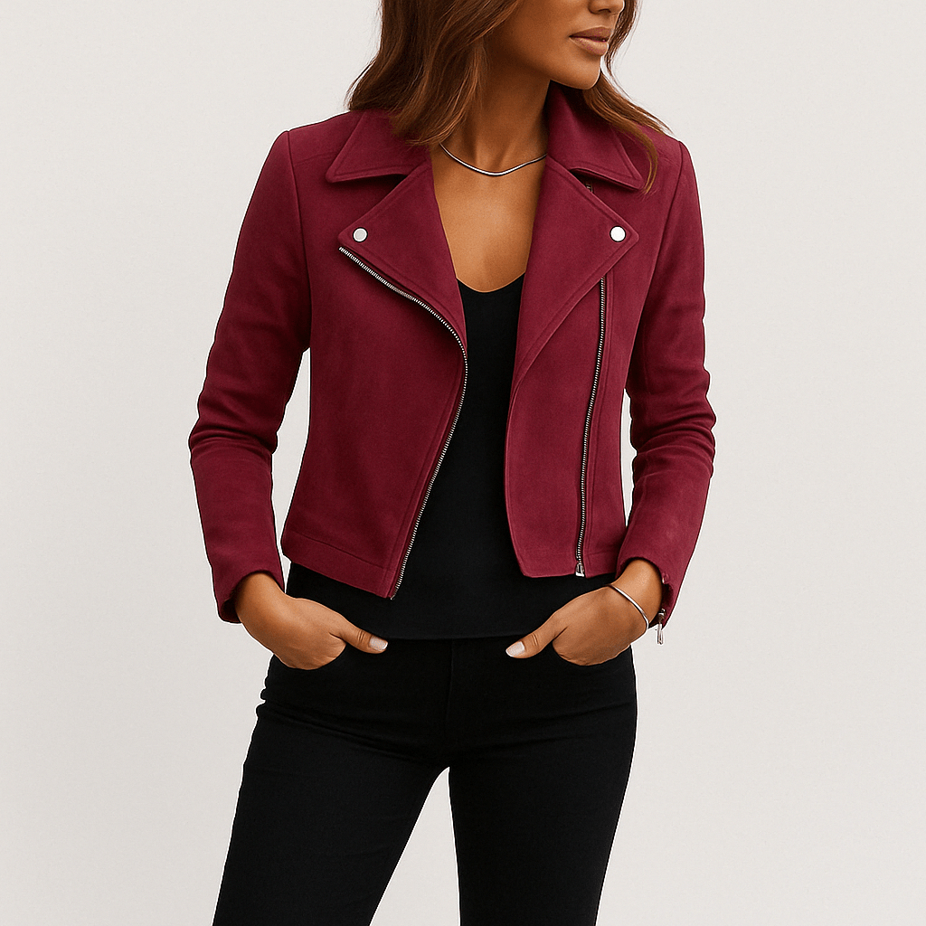 Suede Look Biker Jacket for Women
